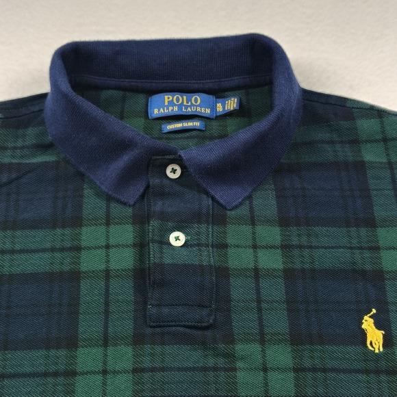 Polo Ralph Lauren Shirt Men's XL Green Blackwatch Plaid Custom Slim Fit Polo - Picture 5 of 16